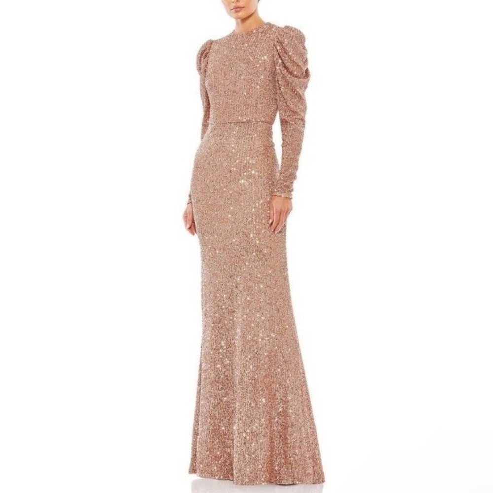 Mac Duggal Sequin High Neck Juliet Puff Long Sleeve
Trumpet Column Gown- Reemoly